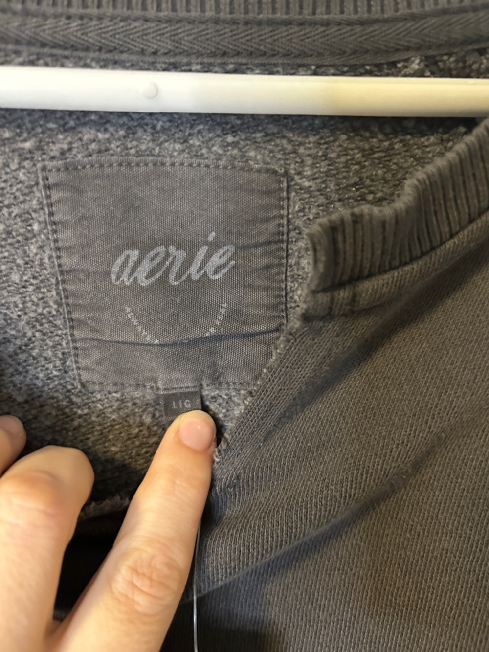 100. aerie Charcoal Lace-Trim Pullover Sweatshirt - Picture 3 of 7